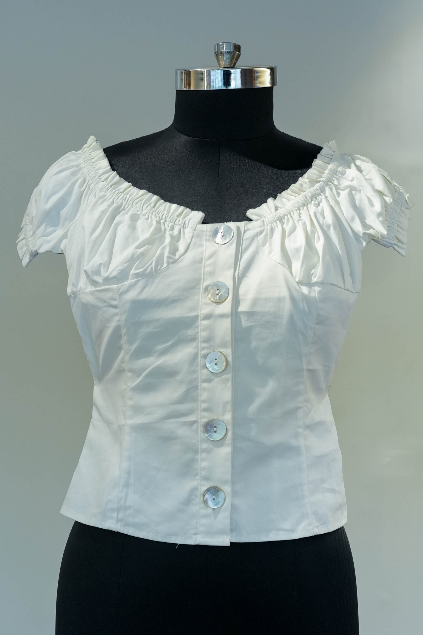 White Off Shoulder Buttoned Top