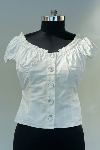 White Off Shoulder Buttoned Top