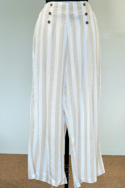 White Striped Side Buttoned Pants