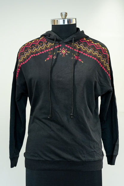 Black Embroidered Hoodie
