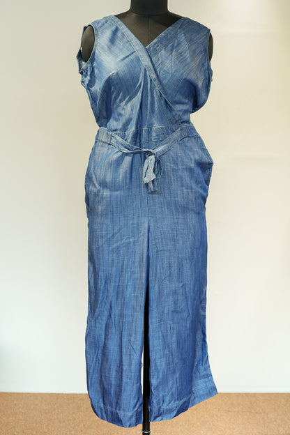 Denim Cut Sleeves Jumpsuit
