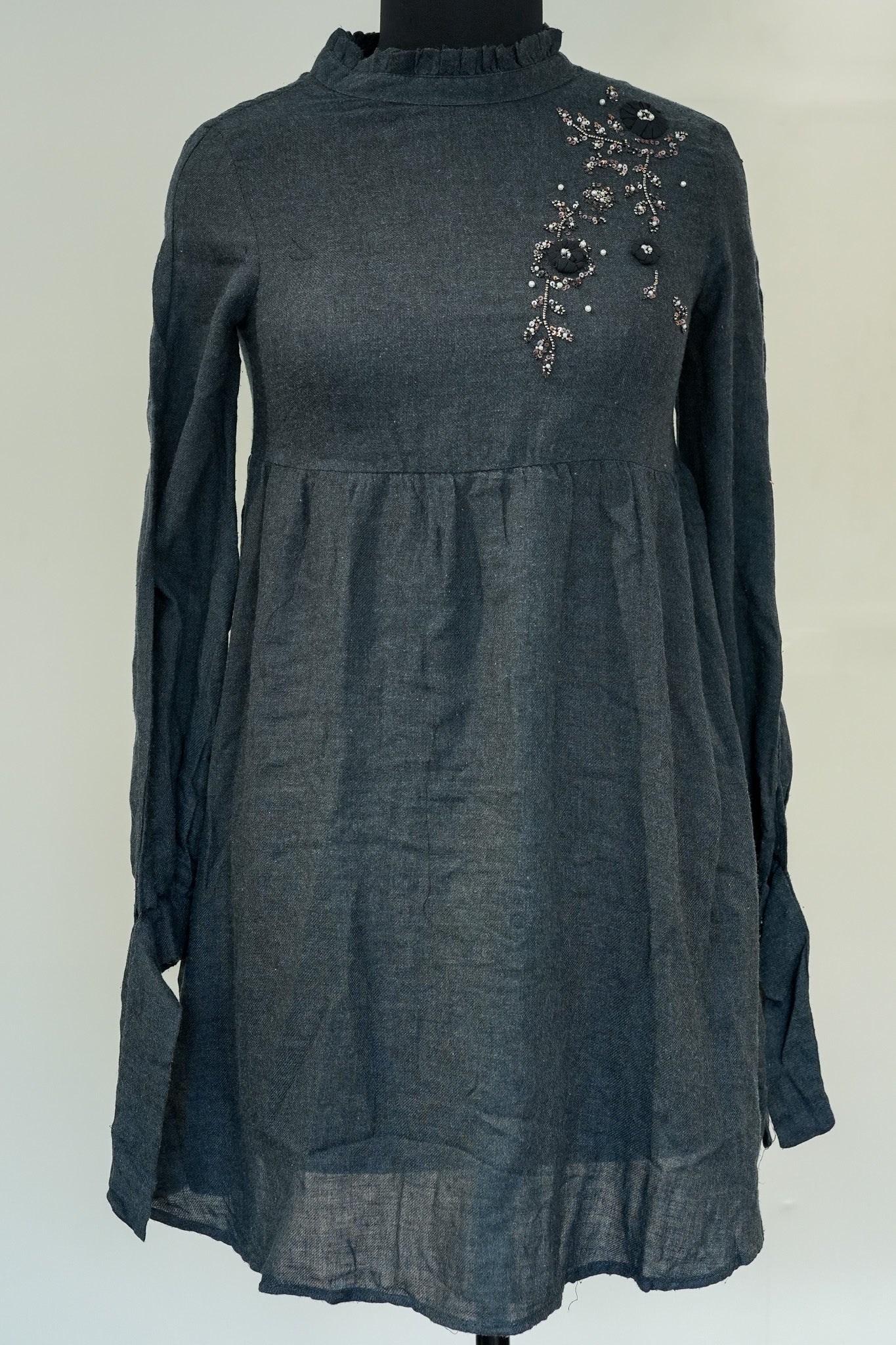 Grey Embroidered Short Dress