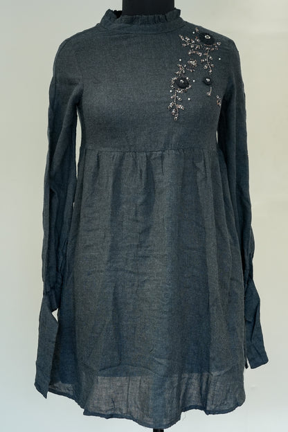 Grey Embroidered Short Dress