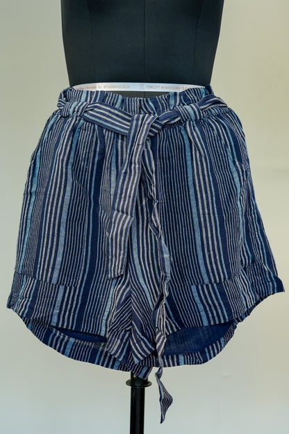 Blue Striped Front Knot Shorts