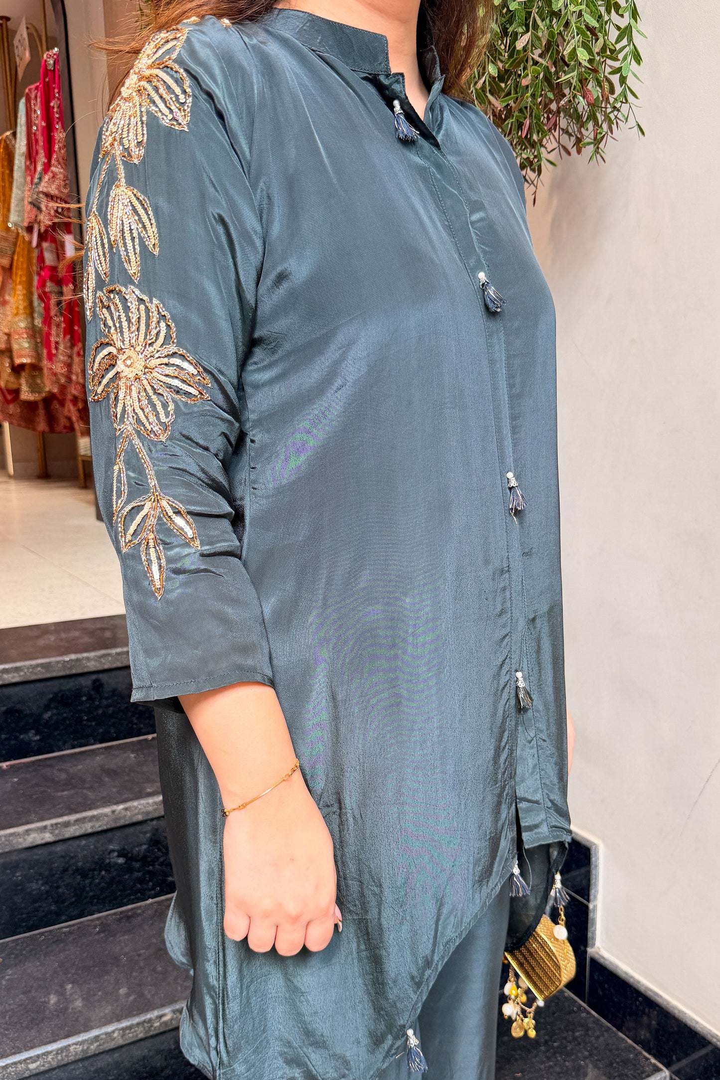 Urva Embroidered Sleeves Cord Set