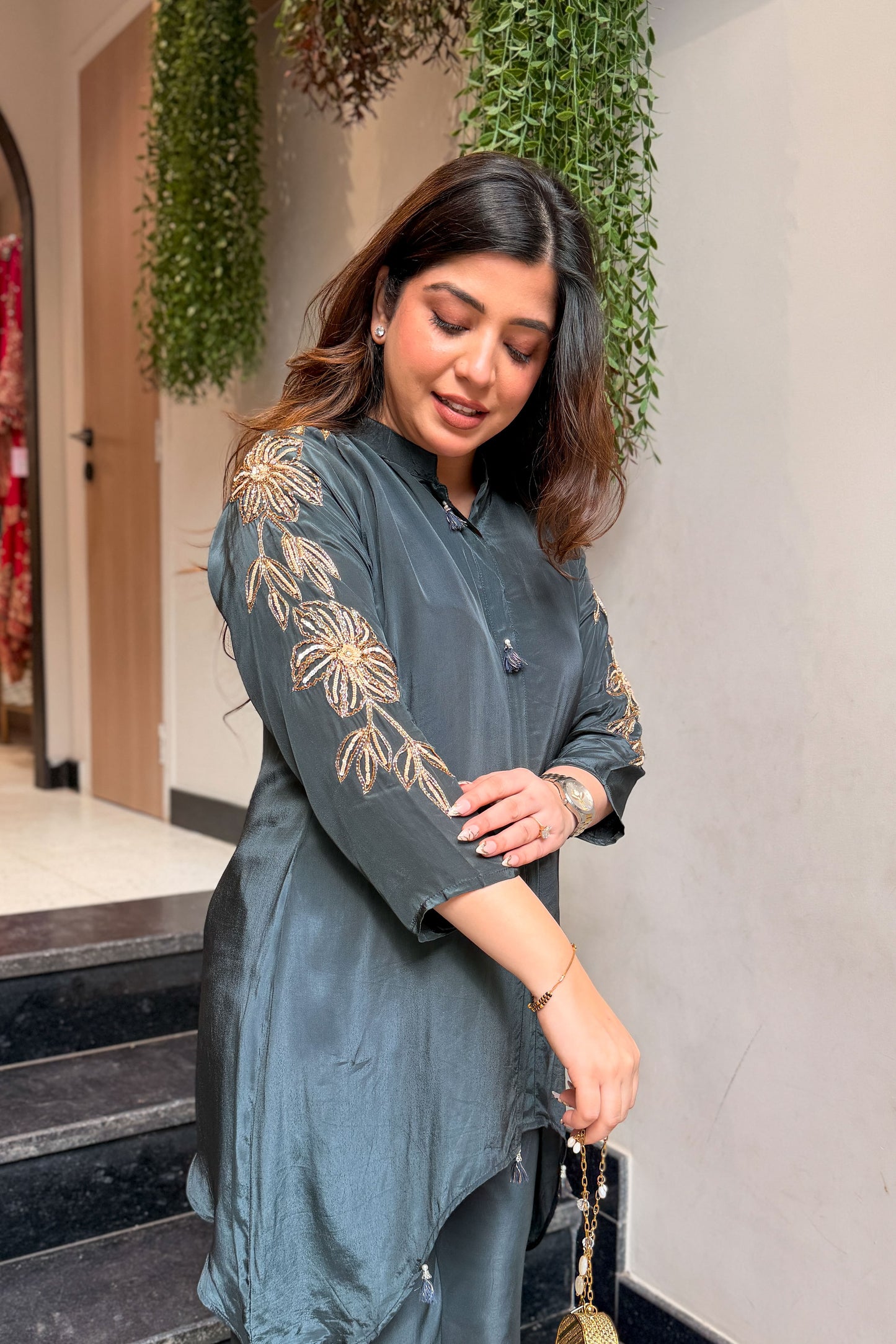 Urva Embroidered Sleeves Cord Set