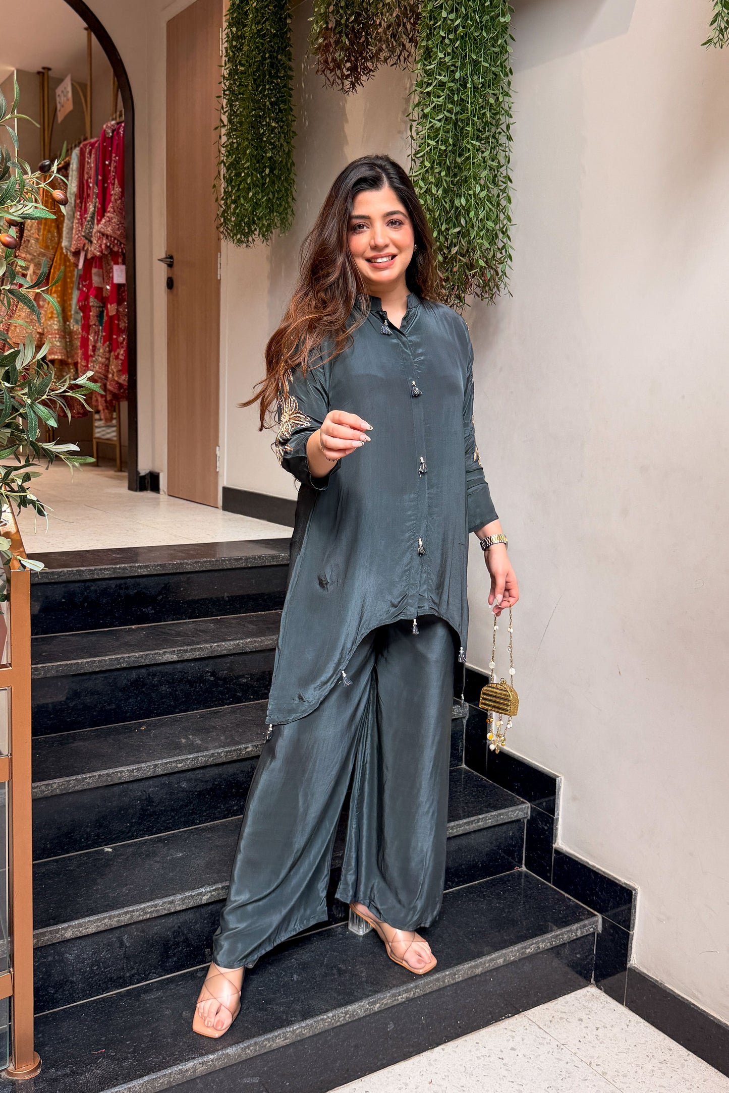 Urva Embroidered Sleeves Cord Set