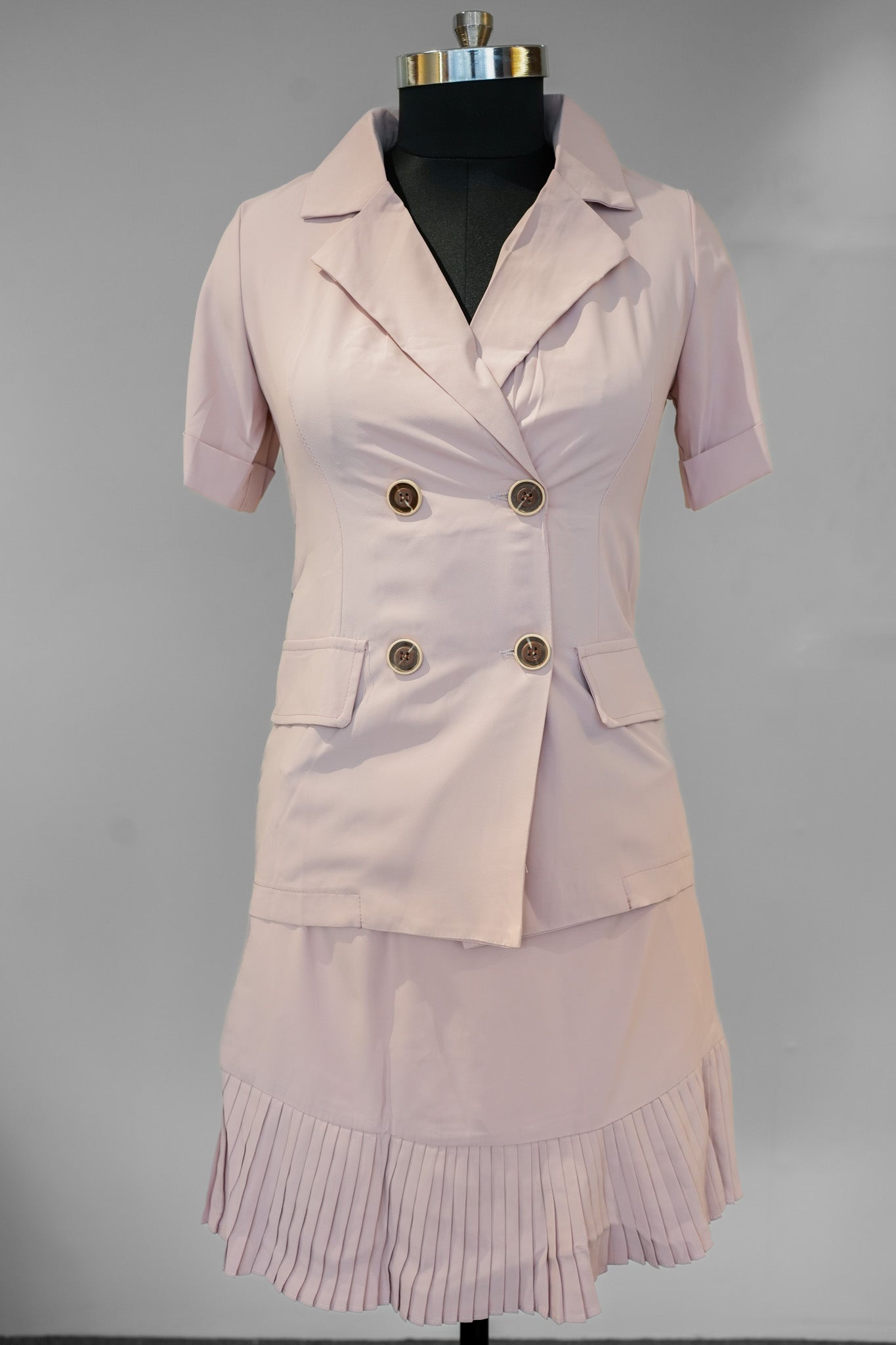 Baby Pink Collared Front Buttoned Dress