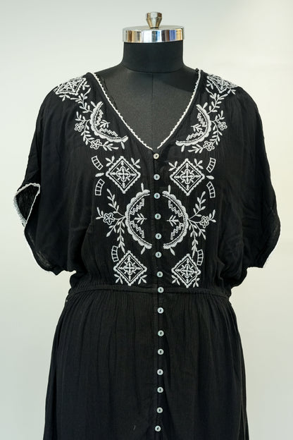 Black Thread Work Maxi Dress