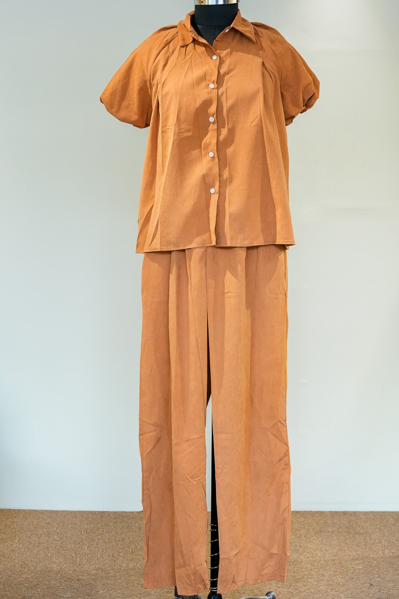 Tan Balloon Sleeves Co ord Set