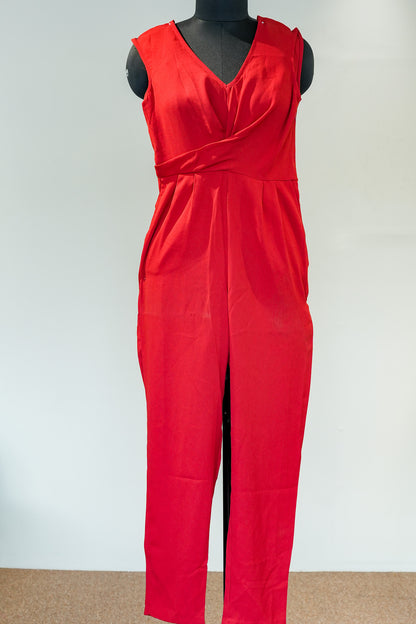 Daisy Red Cut Sleeves Jumpsuit