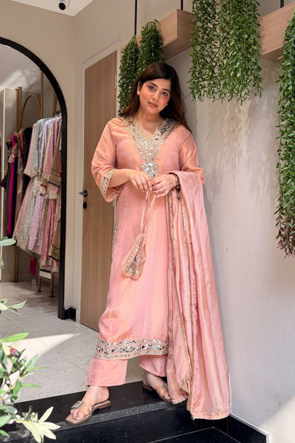 Avnika Mirror Work Suit Set with Potli