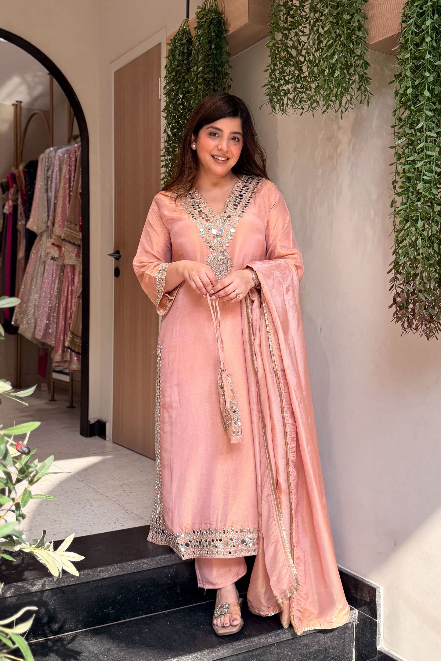 Avnika Mirror Work Suit Set with Potli