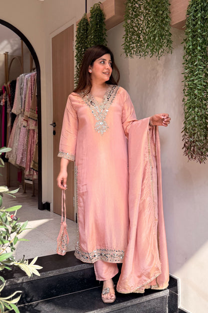 Avnika Mirror Work Suit Set with Potli