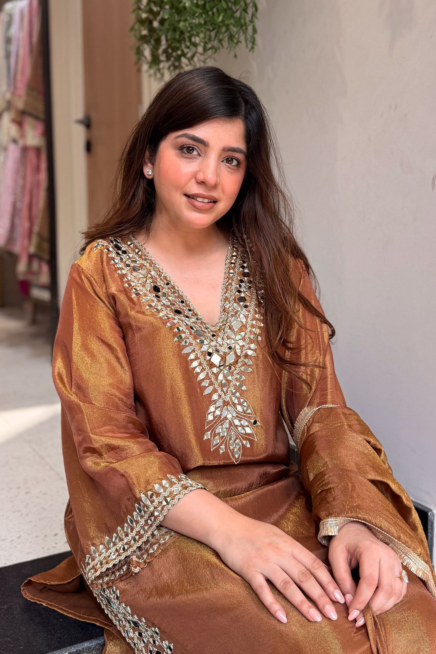 Avnika Mirror Work Suit Set with Potli