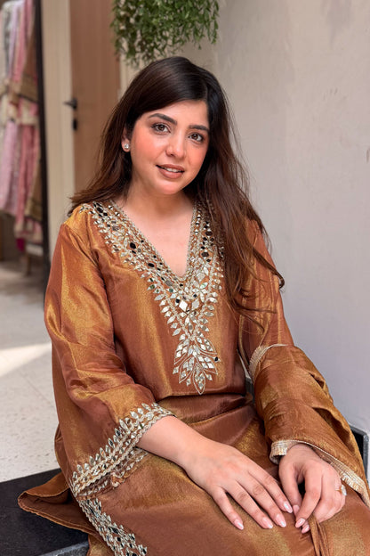 Avnika Mirror Work Suit Set with Potli