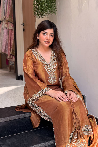 Avnika Mirror Work Suit Set with Potli
