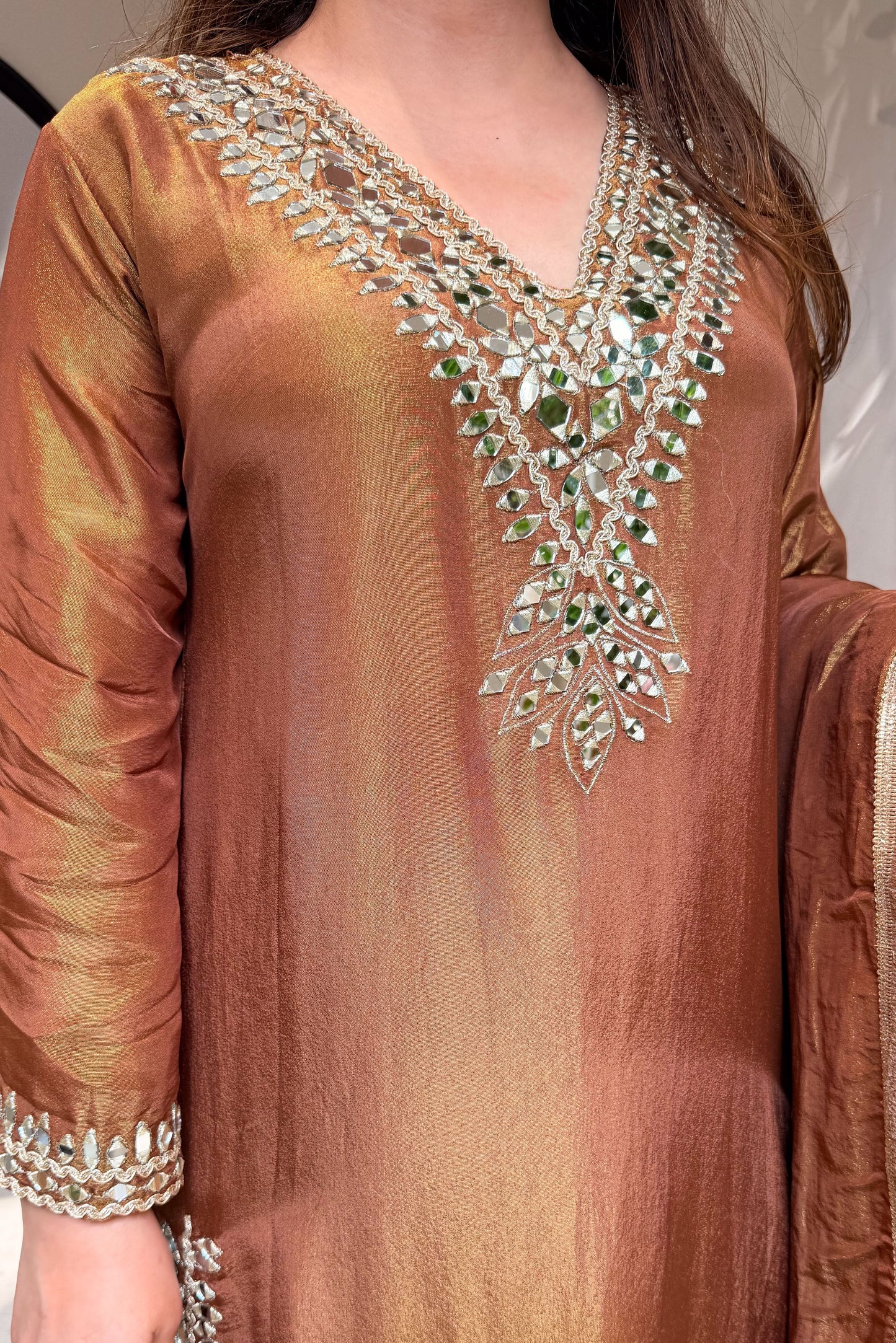 Avnika Mirror Work Suit Set with Potli