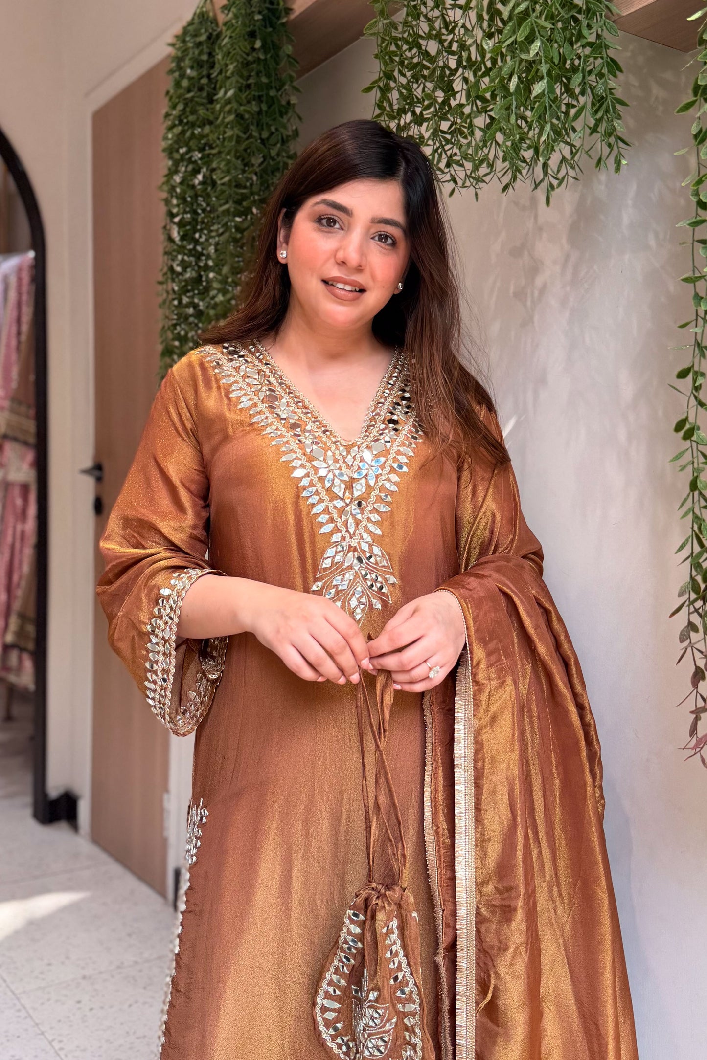 Avnika Mirror Work Suit Set with Potli