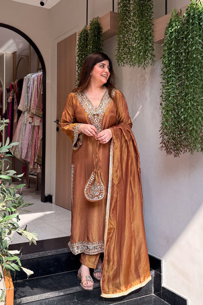 Avnika Mirror Work Suit Set with Potli