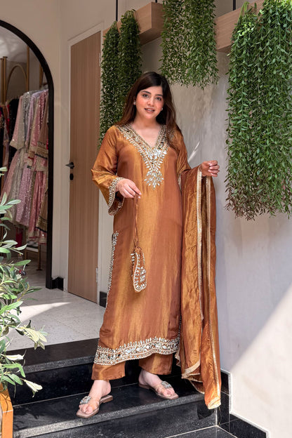 Avnika Mirror Work Suit Set with Potli