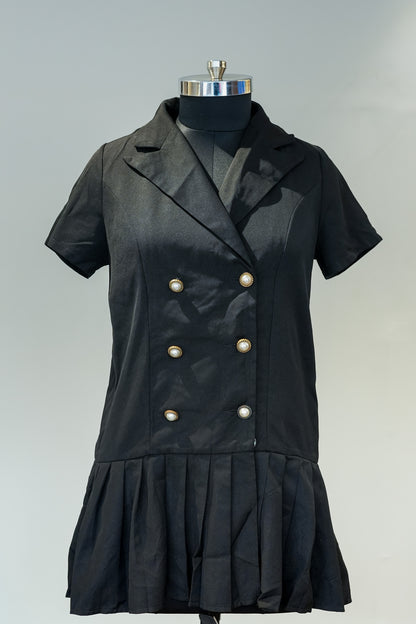 Black Front Buttoned Short Dress