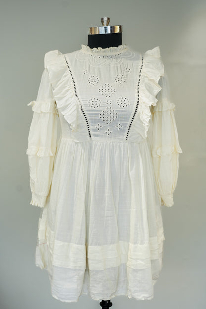 White Schiffli Short Dress