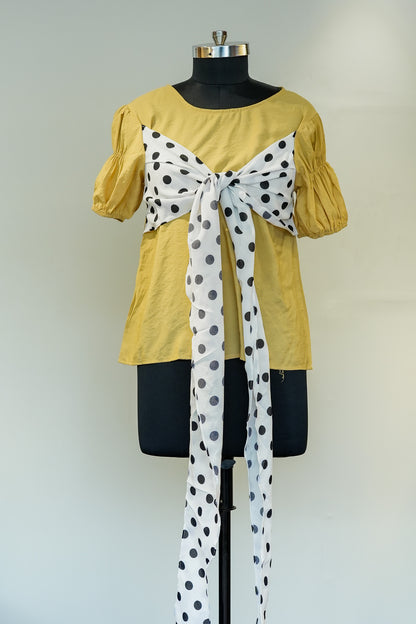 Yellow Front Polka Dot Bow Top