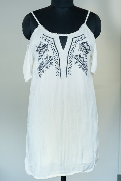 White Thread Work Off Shoulder Dress