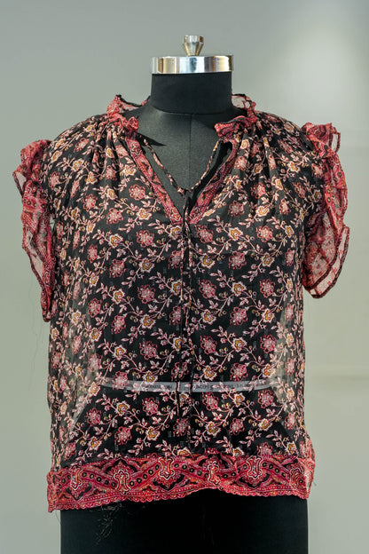 Floral Printed Cut Sleeves Top