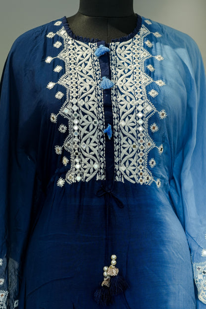 Blue Ombre Embroidered Kaftan