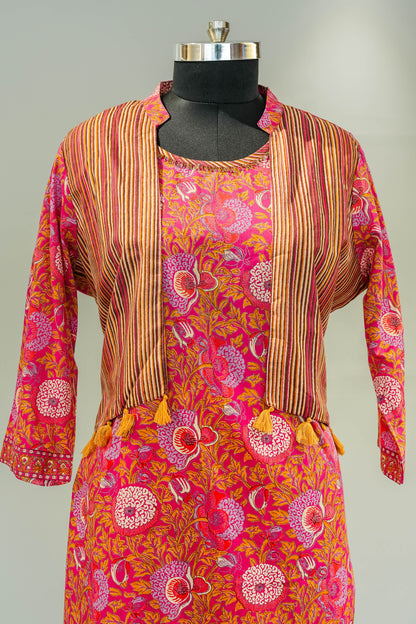 Floral Printed Shrug Style Kurta
