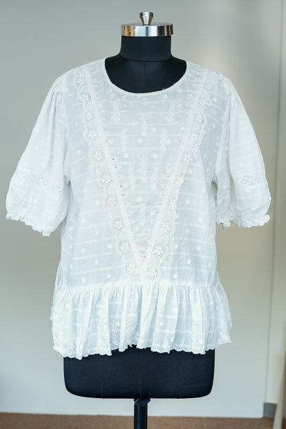 White Schiffli Work Top