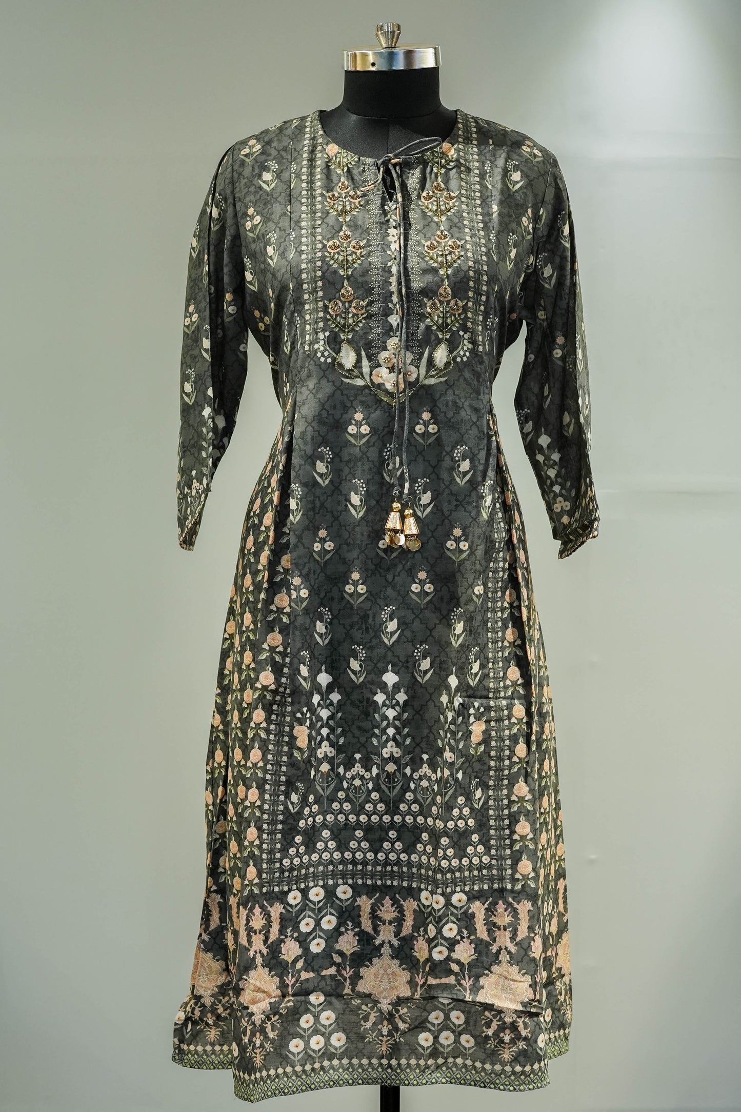 Grey Floral Printed Kurta