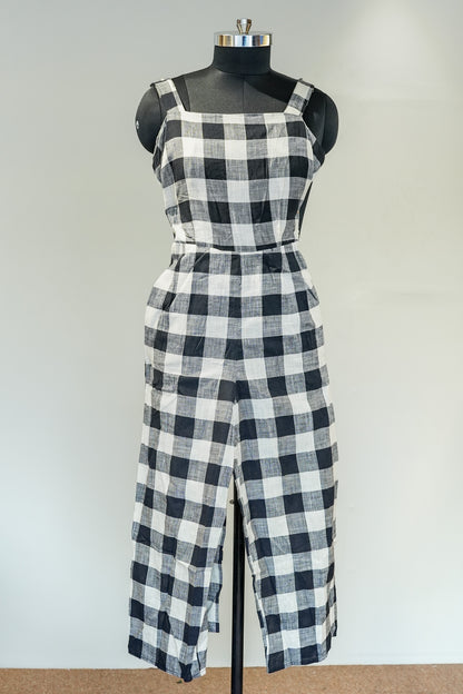Check Cut Sleeves Jumpsuit