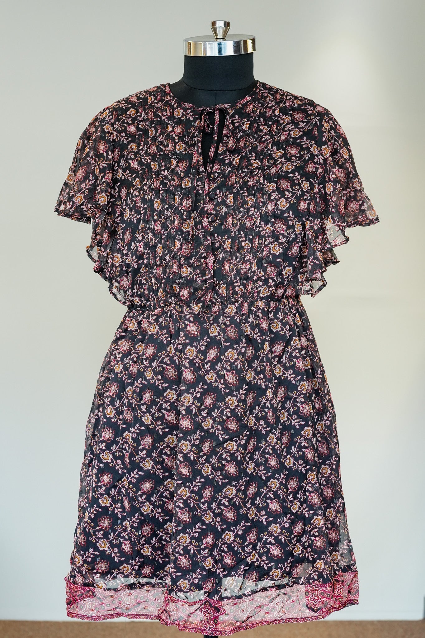Black Printed Frill Short Dress
