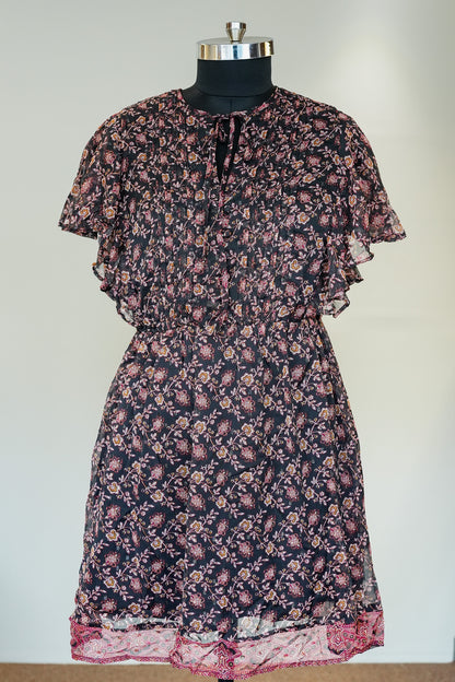 Black Printed Frill Short Dress