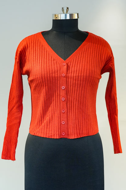 Red Front Buttoned Knitted Top