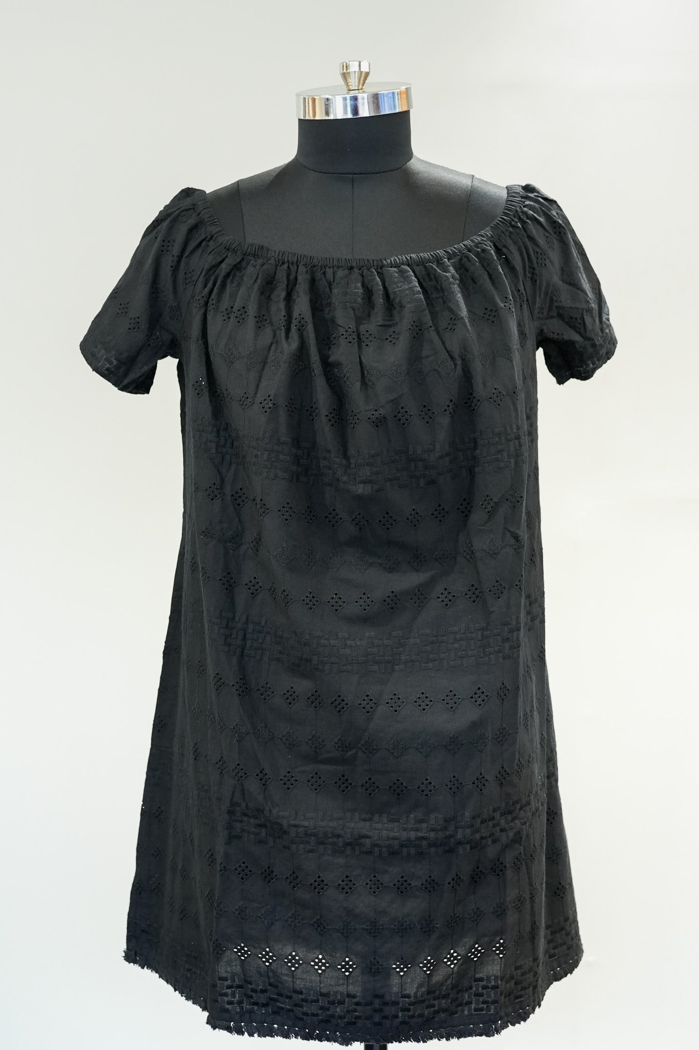 Black Schiffli Off Shoulder Dress