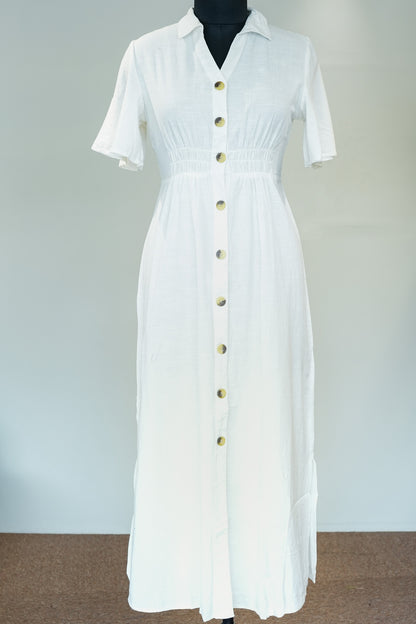 White Front Buttoned Long Dress