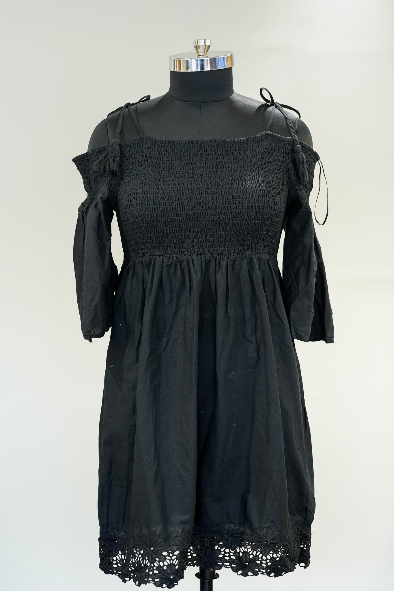 Black Off Shoulder Frill Dress