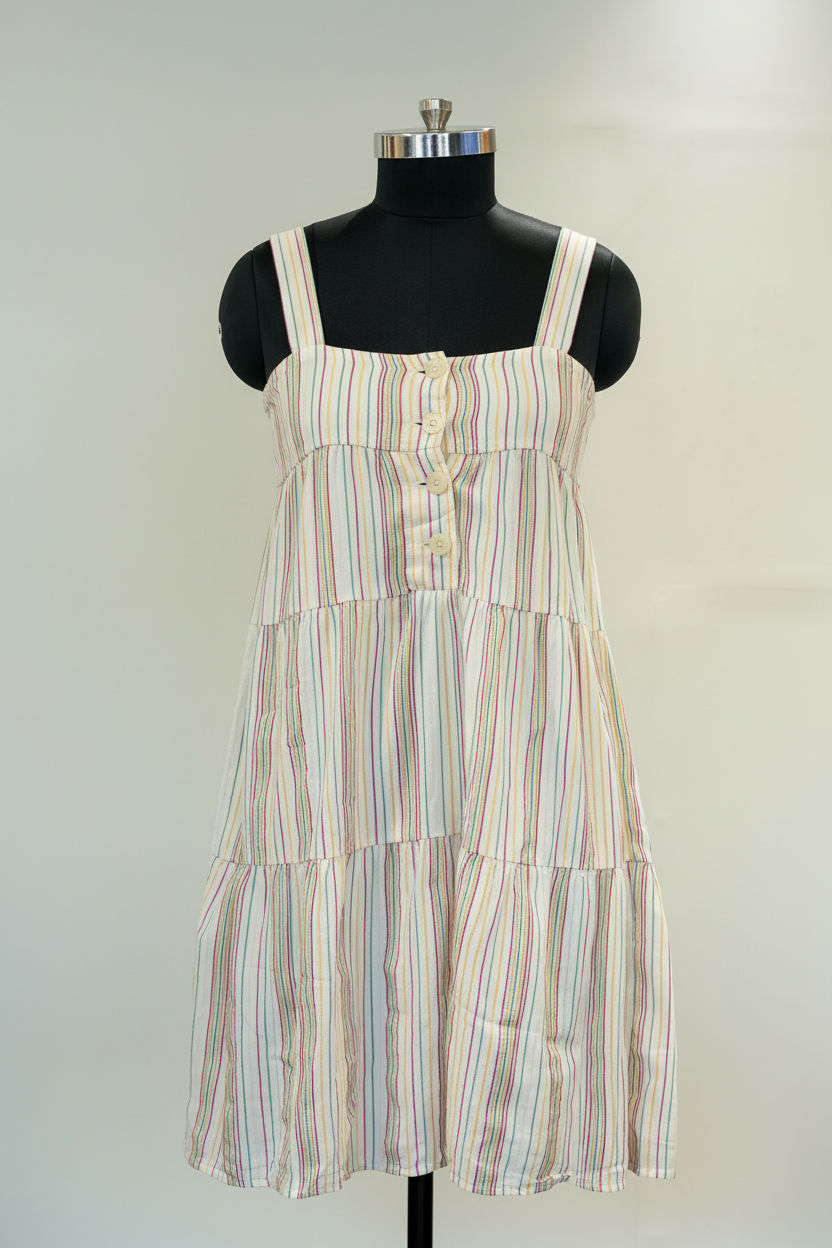 Front Buttoned Striped Dress