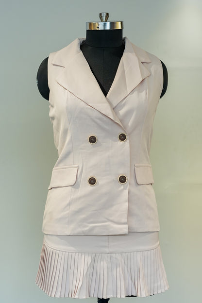 Off White Front Buttoned Skirt Set