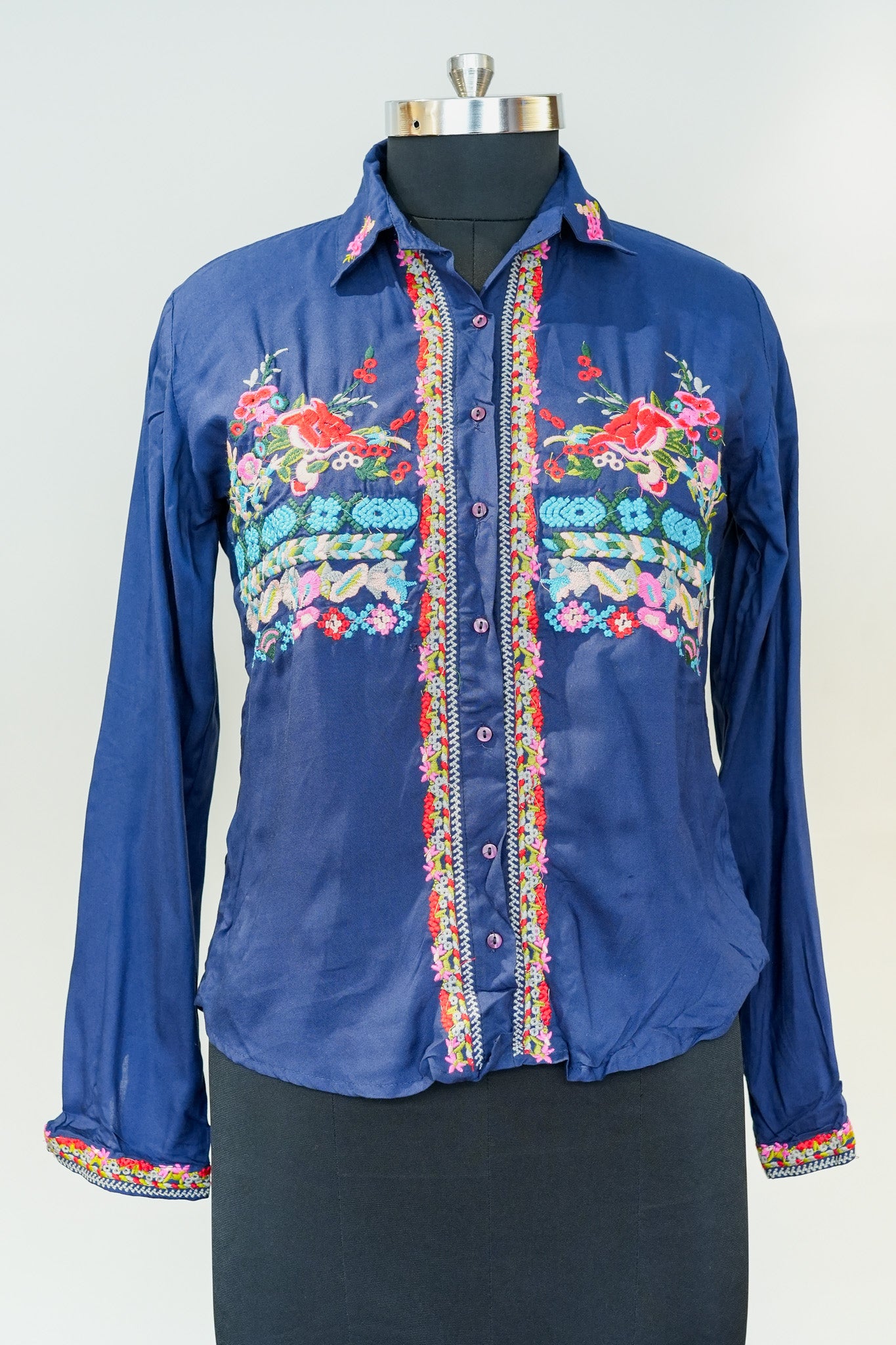 Blue Thread Embroidered Shirt