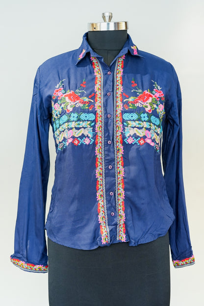Blue Thread Embroidered Shirt