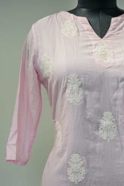 Pink Floral Embroidered Kurta