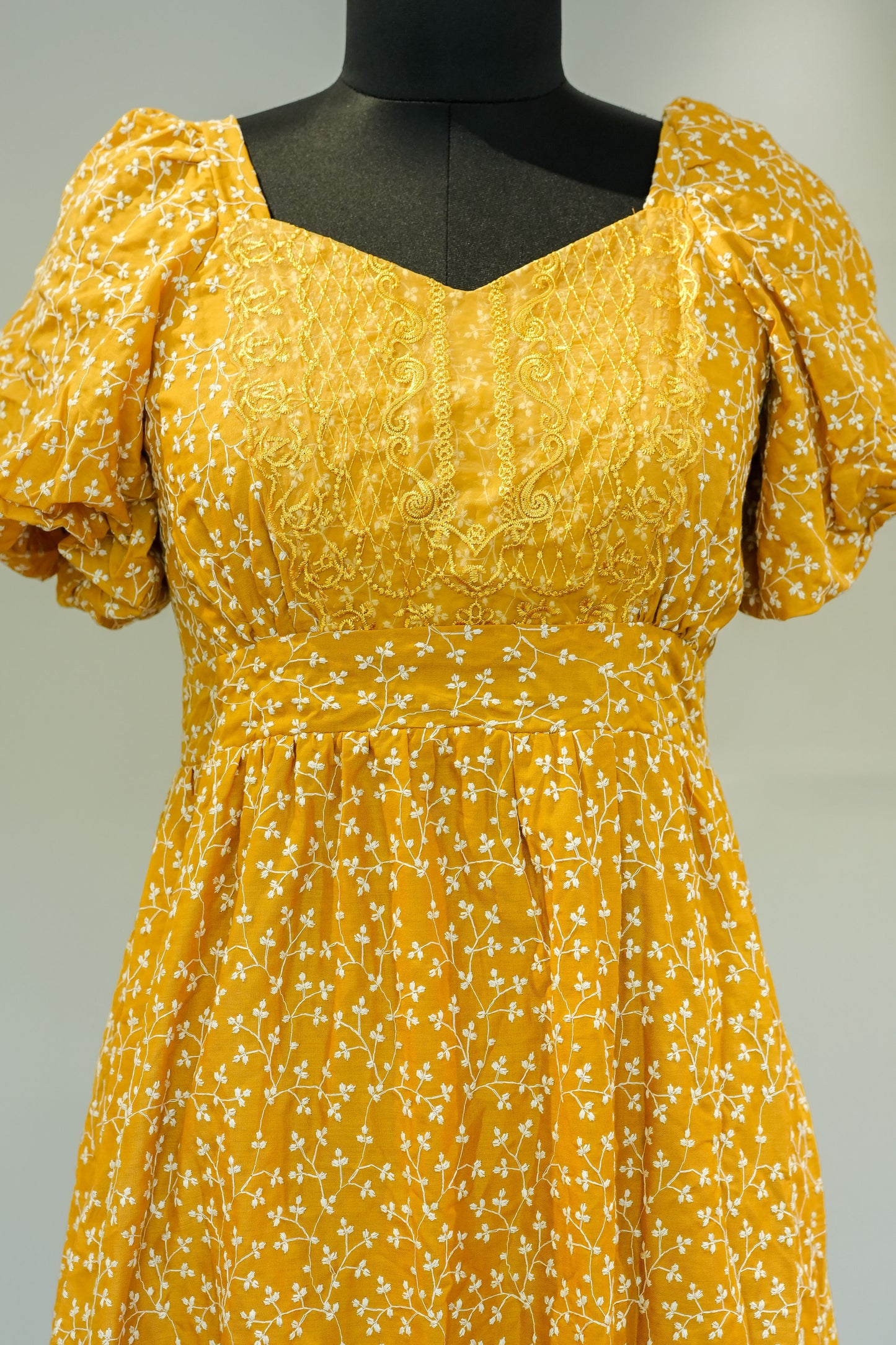 Yellow Schiffli Work Dress