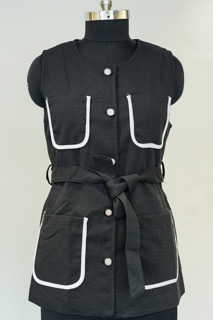 Black Front Pocket Short Dress