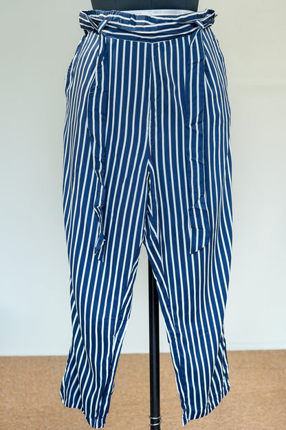Blue Striped Belted Pants