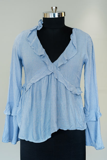 Blue Full Sleeves Frill Top